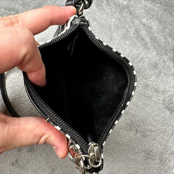 Coach Black White Signature Coated Canvas Leather Trim Small Wristlet Pouch - Picture 4 of 6